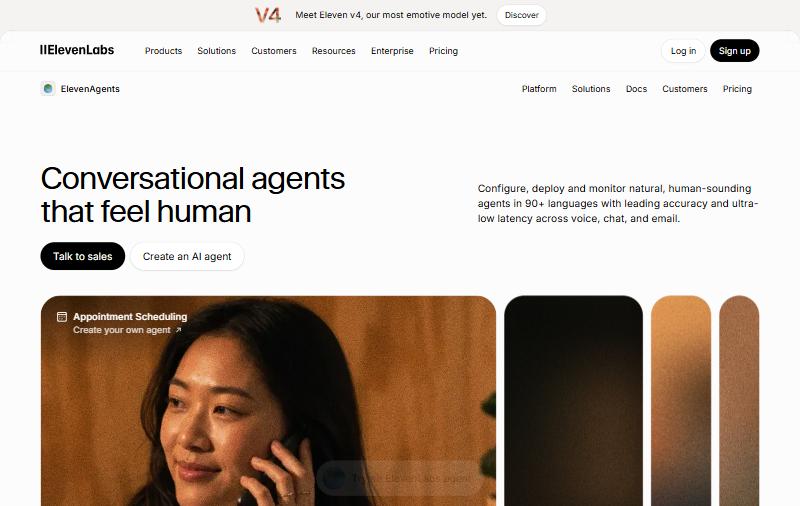 ElevenAgents product page, captured October 15, 2026. Agents are billed by call minute, not by credits, with the language model metered separately.