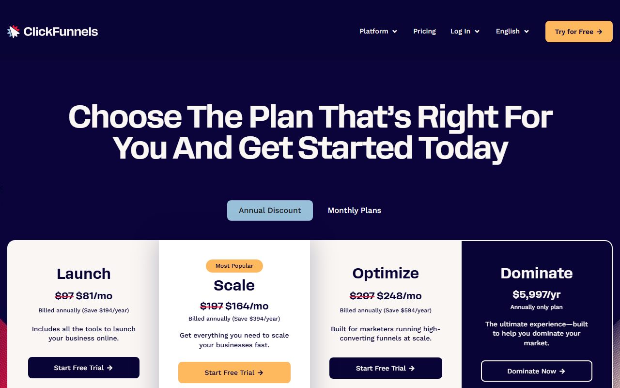 ClickFunnels pricing, captured October 9, 2026. Figures change; the live page is the source of truth.